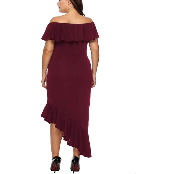 Off Shoulder Ruffle Bodycon Mermaid Midi Dress - Picture 2 of 3